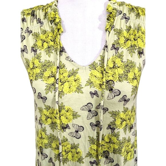 Womens Blouse Tank Top Butterfly Print Size S Yellow Sleeveless Carolina Belle - Picture 3 of 8